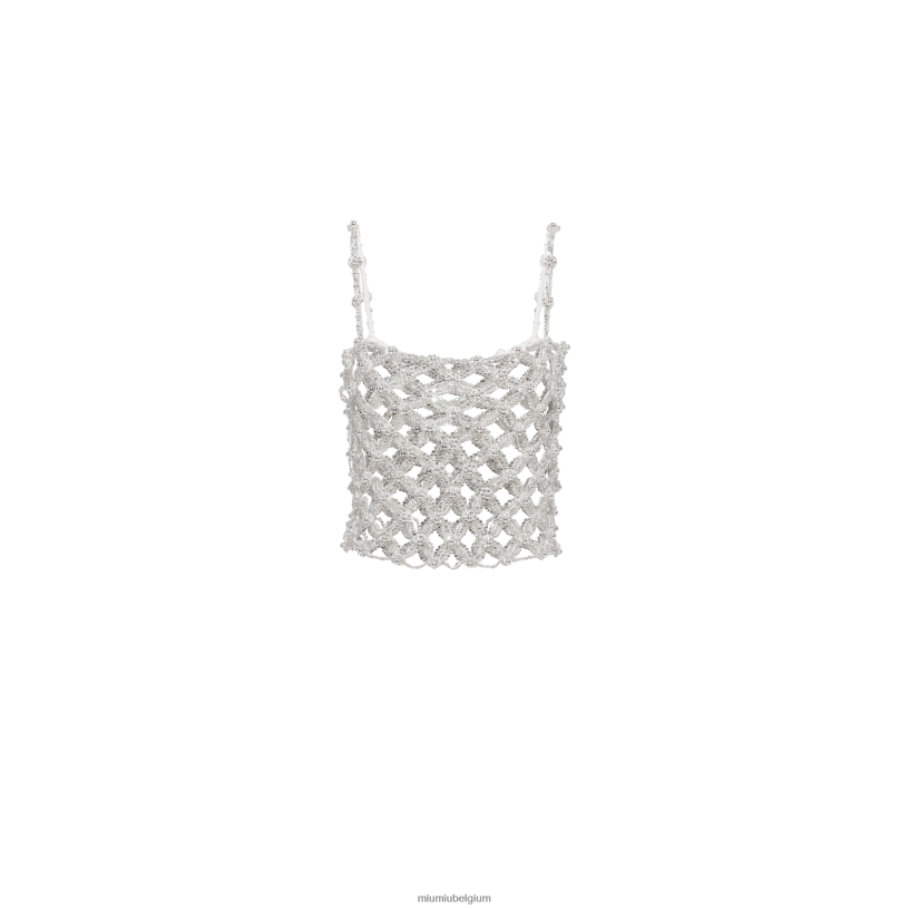 Miu Miu kristalgeborduurde strass mesh top N8F6L660 klaar om te dragen