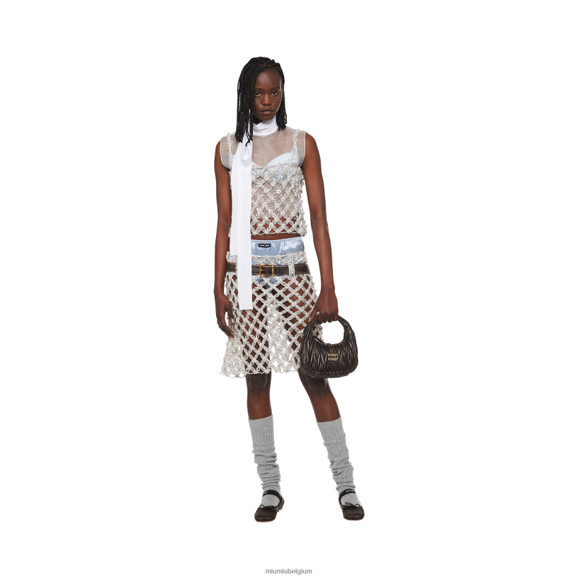 Miu Miu kristalgeborduurde strass mesh top N8F6L660 klaar om te dragen
