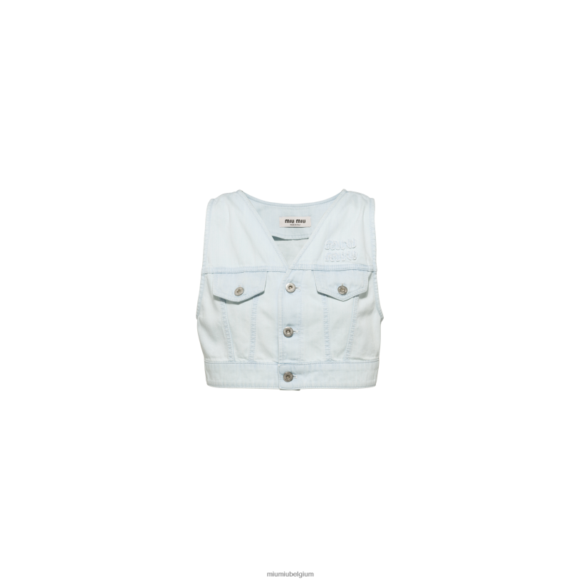 Miu Miu lichtblauwdenim topje N8F6L606 klaar om te dragen
