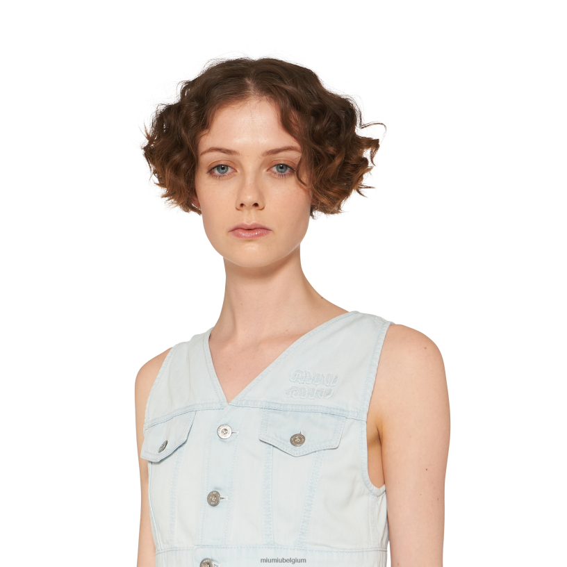 Miu Miu lichtblauwdenim topje N8F6L606 klaar om te dragen