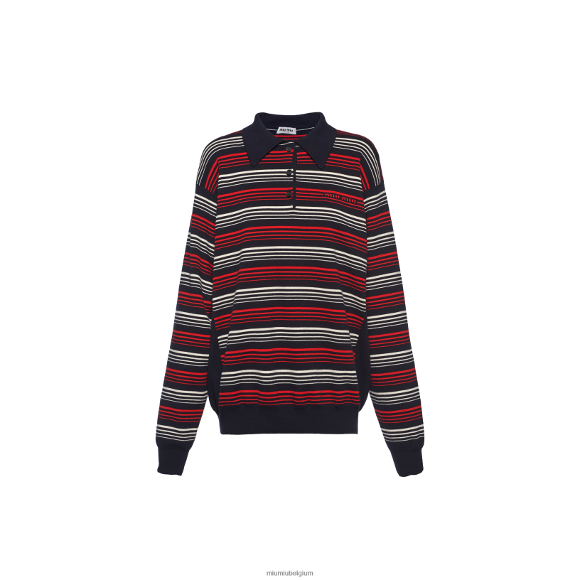 Miu Miu marinekatoenen tricot poloshirt N8F6L729 klaar om te dragen