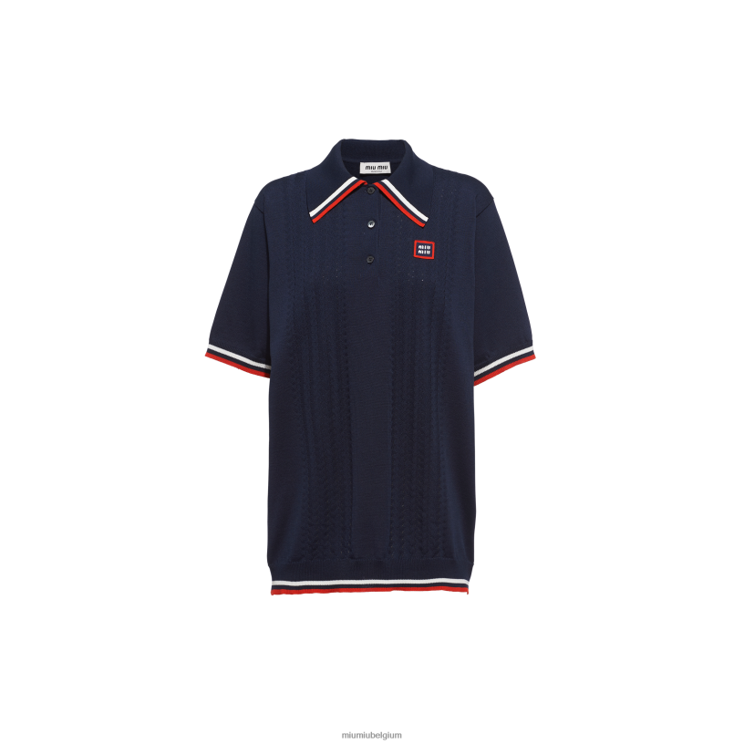 Miu Miu marinepoloshirt van zijde en katoen N8F6L797 klaar om te dragen
