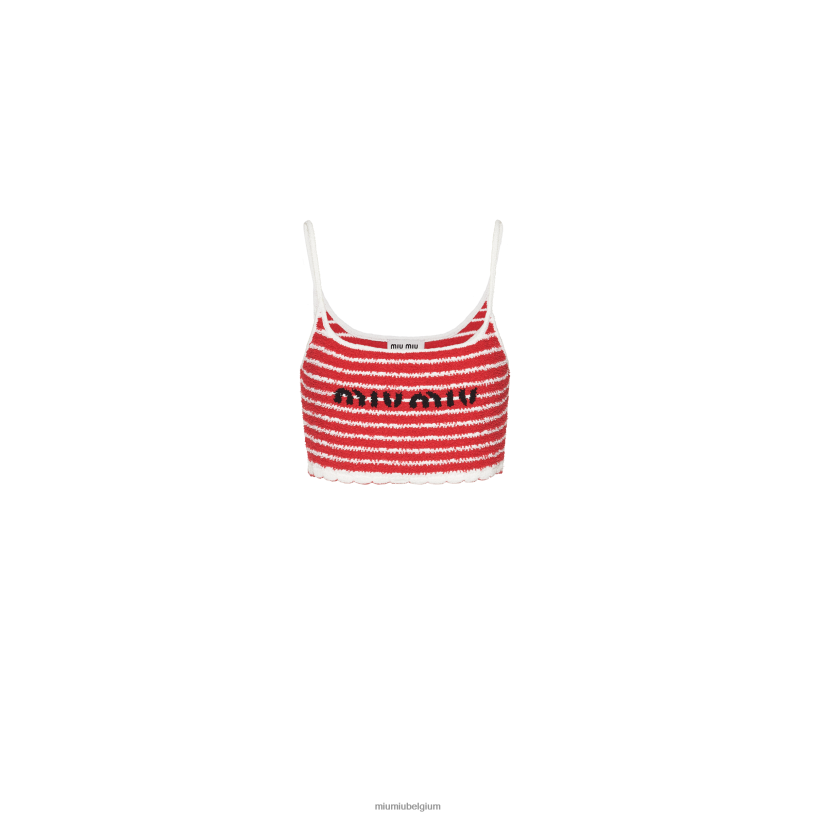 Miu Miu rood Witbouclé katoenen top N8F6L604 klaar om te dragen