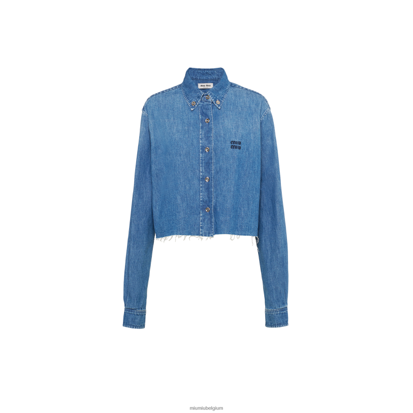 Miu Miu saffierblauwchambray overhemd N8F6L584 klaar om te dragen