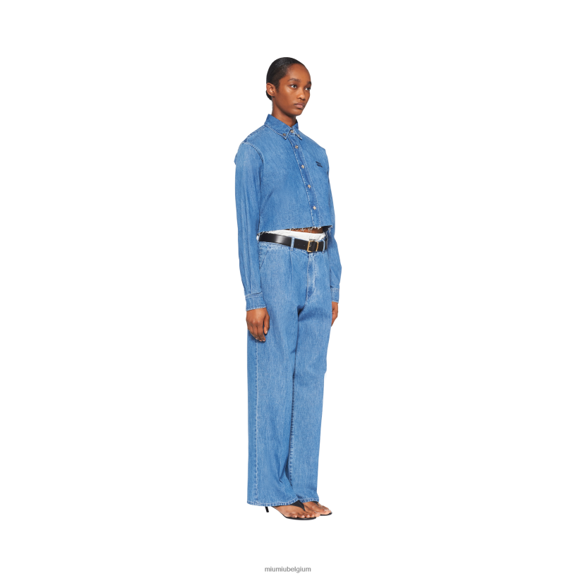 Miu Miu saffierblauwchambray overhemd N8F6L584 klaar om te dragen