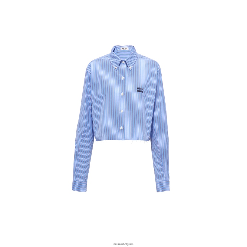 Miu Miu saffierblauwgestreept popeline overhemd N8F6L657 klaar om te dragen