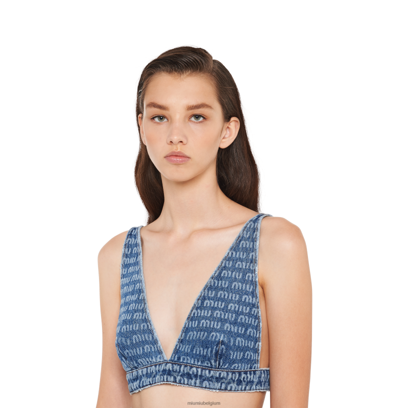 Miu Miu saffierblauwspijkerbroekje in bralette N8F6L669 klaar om te dragen