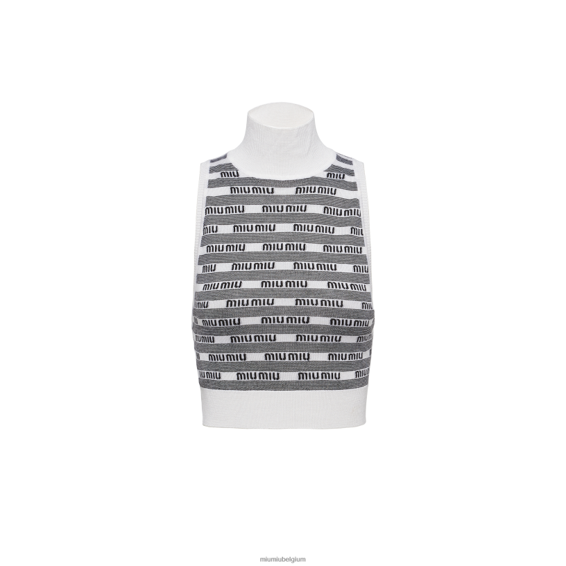 Miu Miu wit Zwarttop van kasjmier en zijde met rolkraag N8F6L596 klaar om te dragen