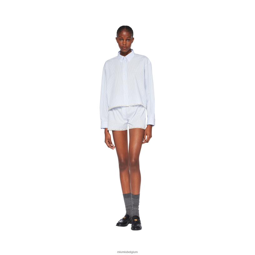 Miu Miu wit/lichtblauwpopeline overhemd N8F6L579 klaar om te dragen