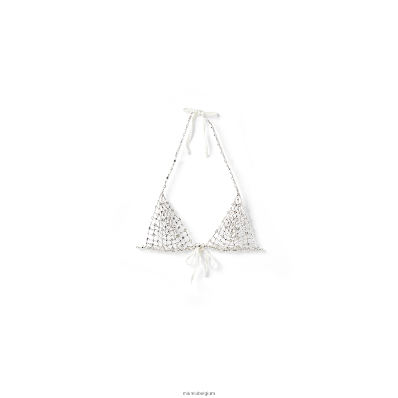 Miu Miu witgeborduurde gehaakte top N8F6L574 klaar om te dragen