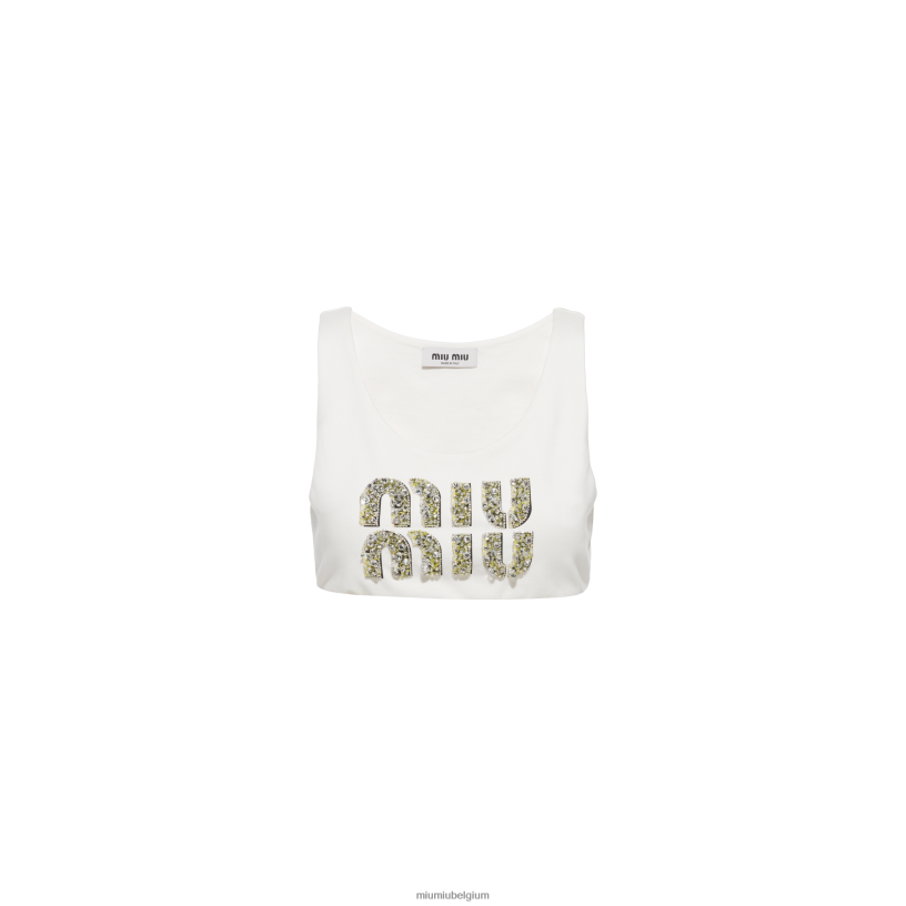 Miu Miu witgeborduurde jersey top N8F6L624 klaar om te dragen