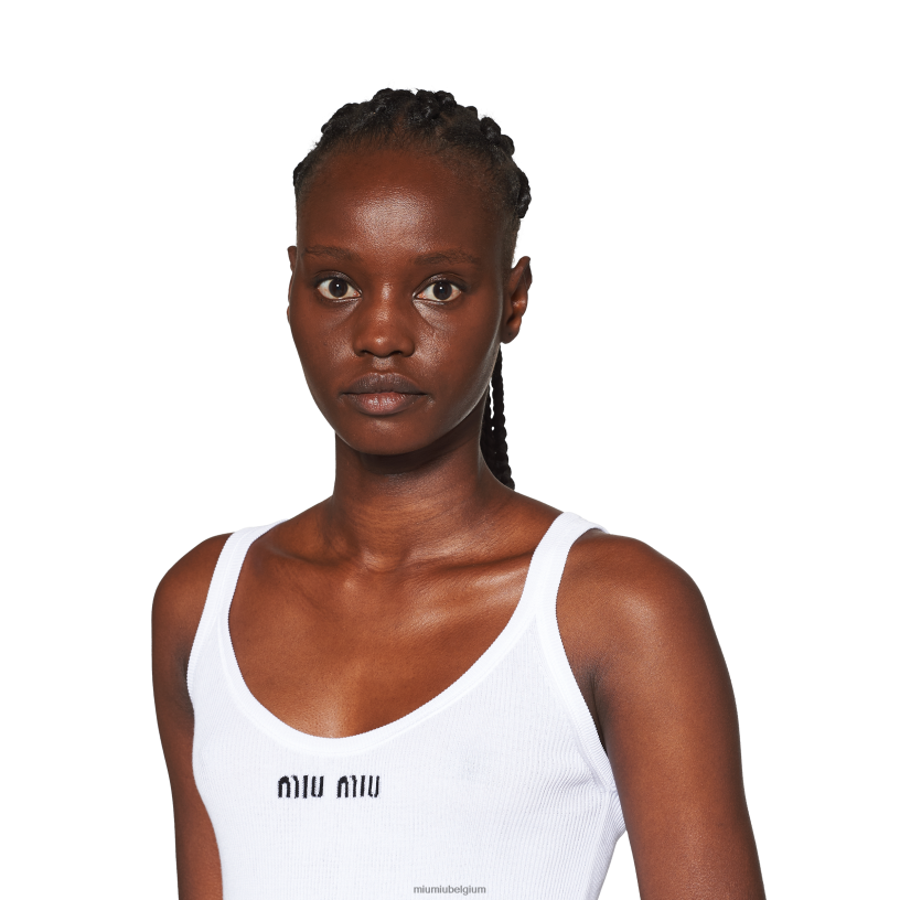 Miu Miu witkatoenen gebreide tanktop N8F6L747 klaar om te dragen