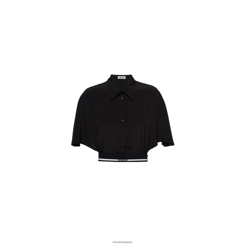 Miu Miu zwartcrêpe de chine top N8F6L598 klaar om te dragen