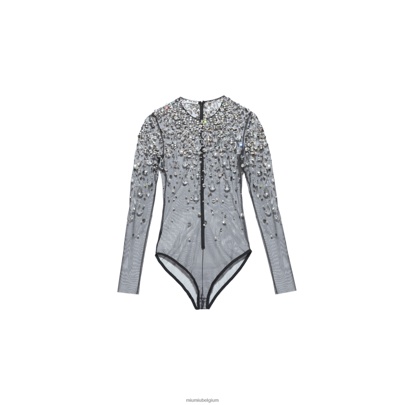 Miu Miu zwartgeborduurd tule topje N8F6L648 klaar om te dragen