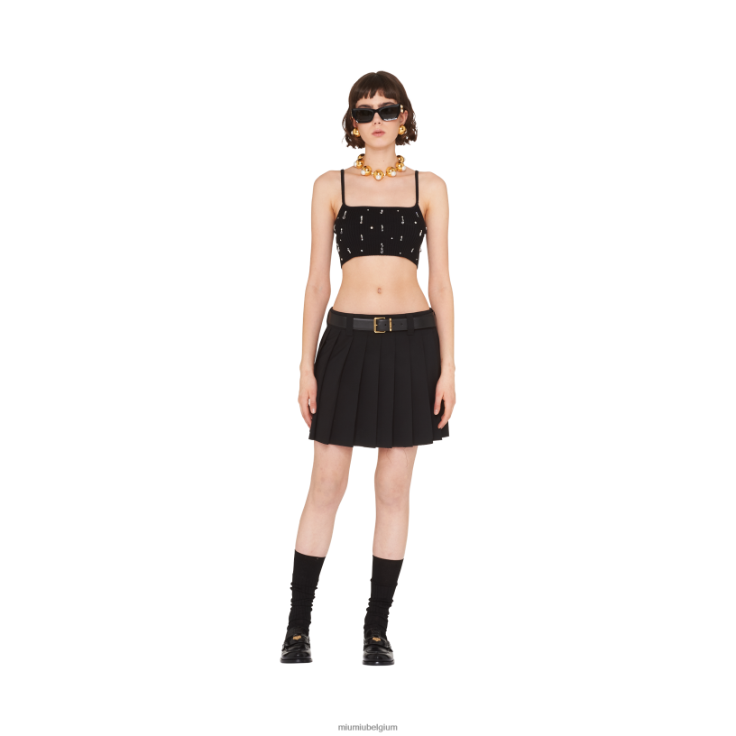 Miu Miu zwartgeborduurde wollen top N8F6L643 klaar om te dragen