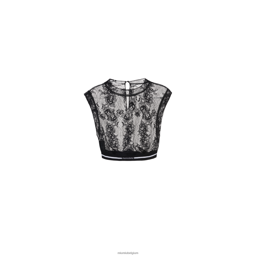 Miu Miu zwartkanten topje N8F6L634 klaar om te dragen
