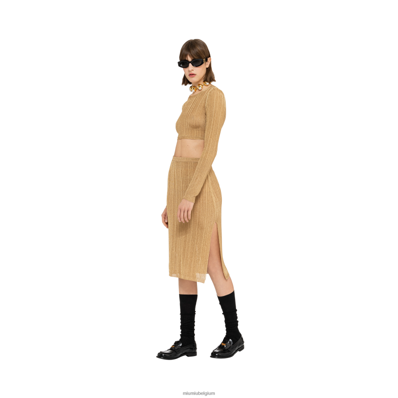 Miu Miu goudlame rok N8F6L819 klaar om te dragen