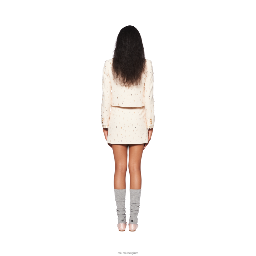 Miu Miu ivoorgeborduurde bouclé minirok N8F6L898 klaar om te dragen