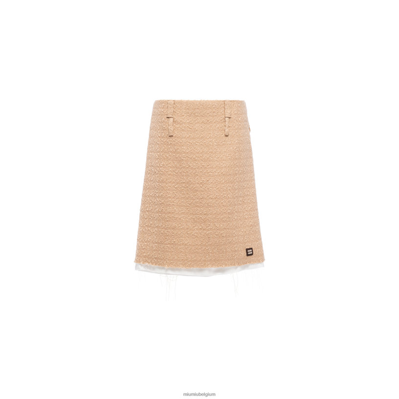 Miu Miu kameel bruintweed rok N8F6L900 klaar om te dragen