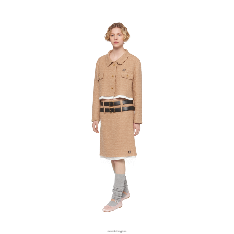 Miu Miu kameel bruintweed rok N8F6L900 klaar om te dragen