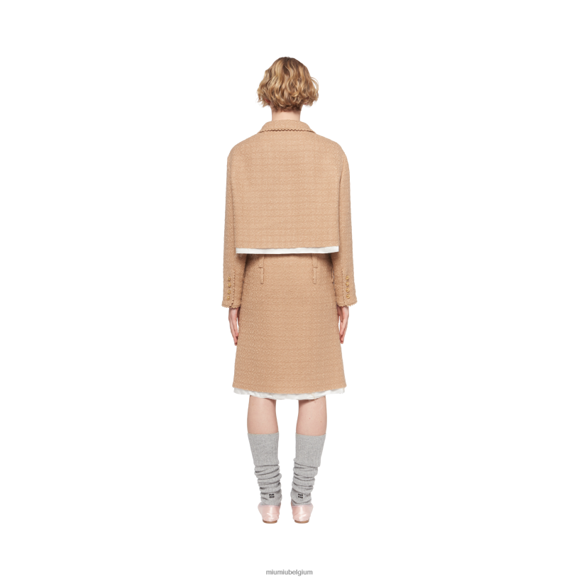 Miu Miu kameel bruintweed rok N8F6L900 klaar om te dragen