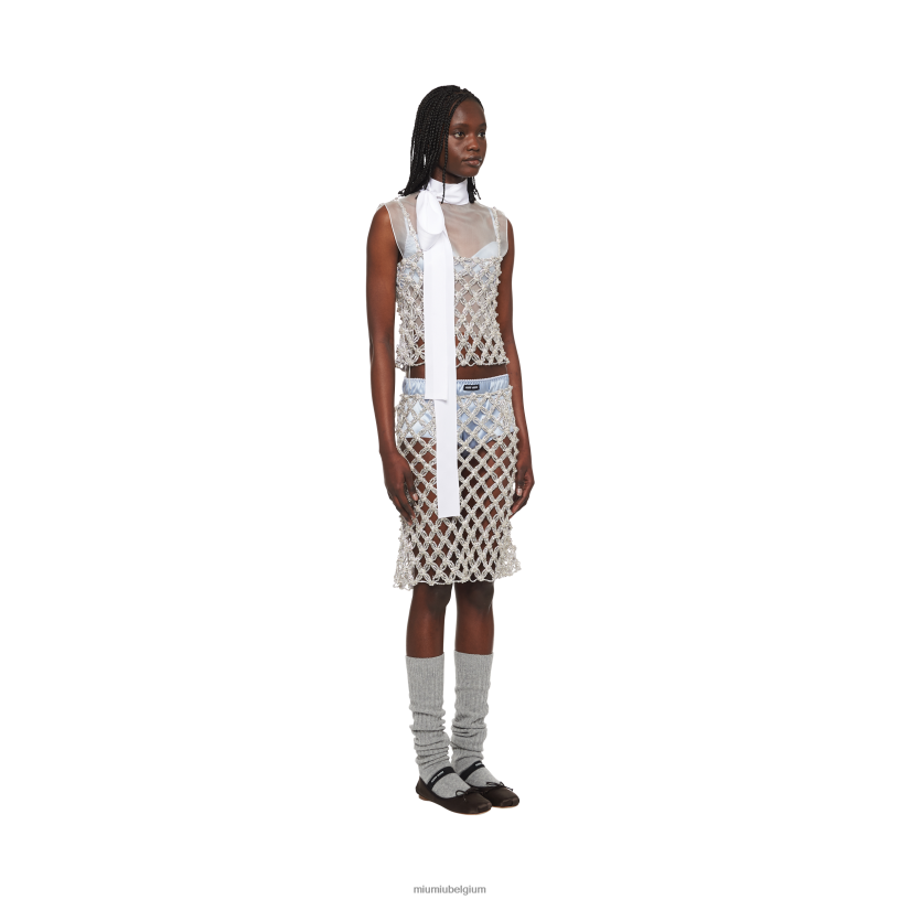 Miu Miu kristalgeborduurde strass mesh rok N8F6L891 klaar om te dragen