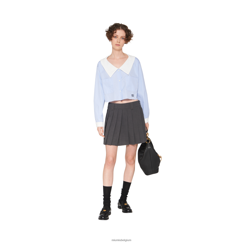 Miu Miu leigrijslichte wollen minirok N8F6L861 klaar om te dragen
