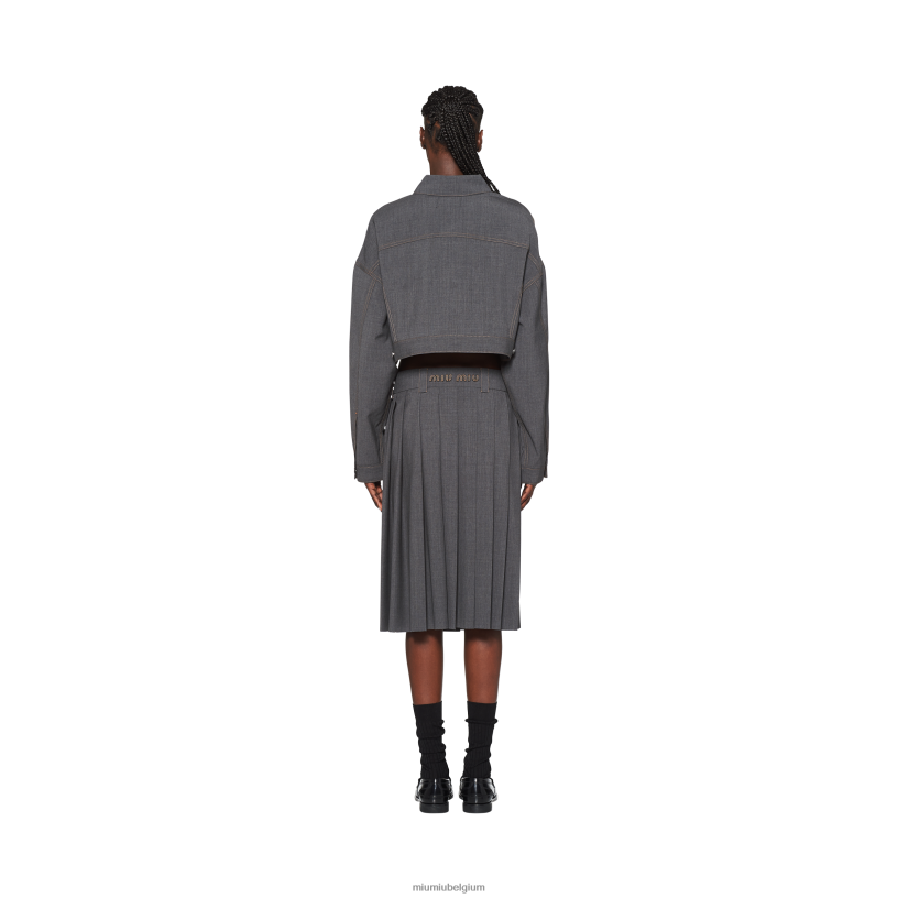 Miu Miu leigrijslichte wollen rok N8F6L854 klaar om te dragen