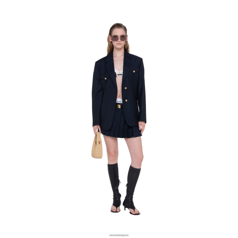 Miu Miu marinegeplooide batavia minirok N8F6L834 klaar om te dragen