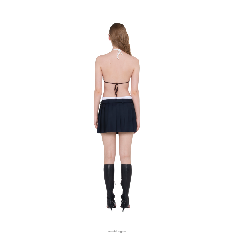 Miu Miu marinegeplooide batavia minirok N8F6L834 klaar om te dragen