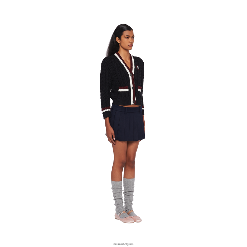 Miu Miu marinevelours rok met geborduurd logo N8F6L905 klaar om te dragen
