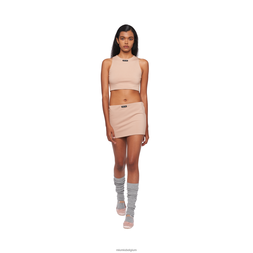 Miu Miu poeder rozejersey minirok met logo N8F6L904 klaar om te dragen