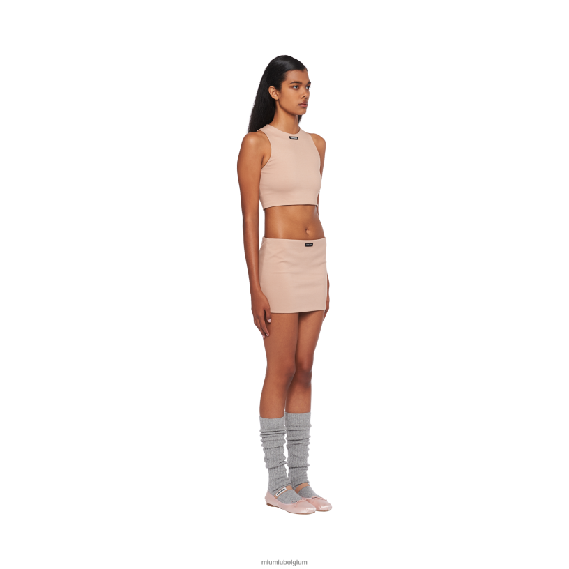 Miu Miu poeder rozejersey minirok met logo N8F6L904 klaar om te dragen