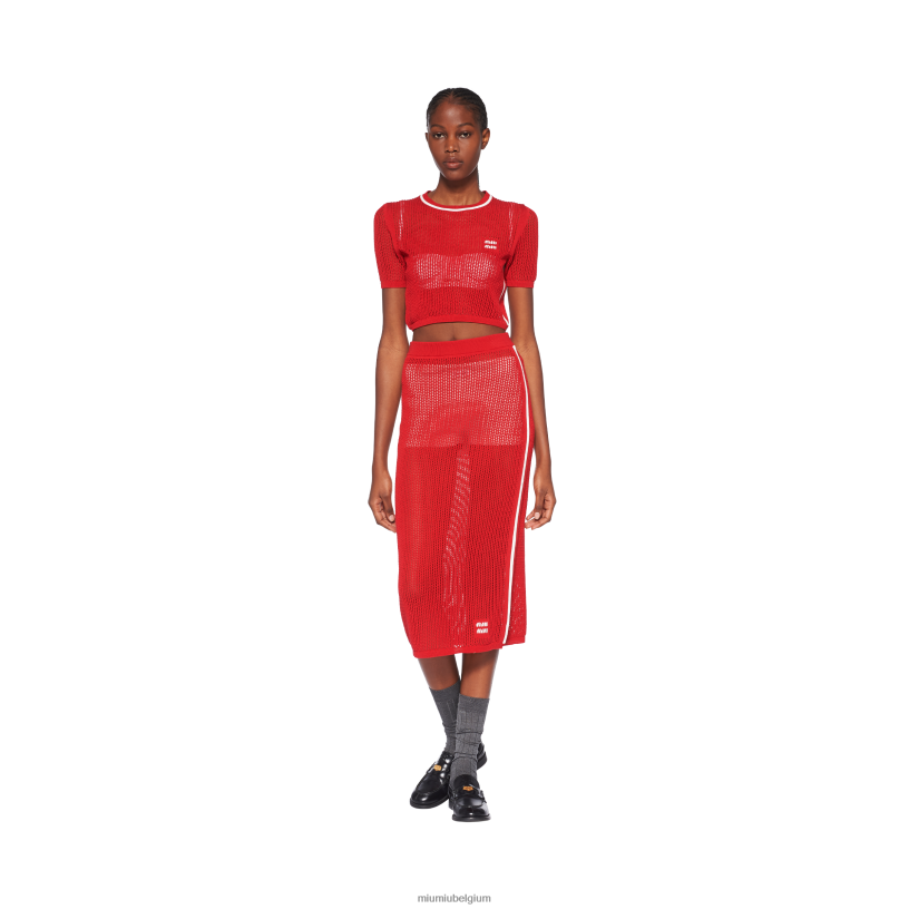 Miu Miu rood Witkatoenen rok N8F6L734 klaar om te dragen