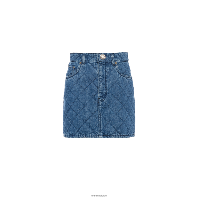 Miu Miu saffierblauwdenim minirok N8F6L880 klaar om te dragen