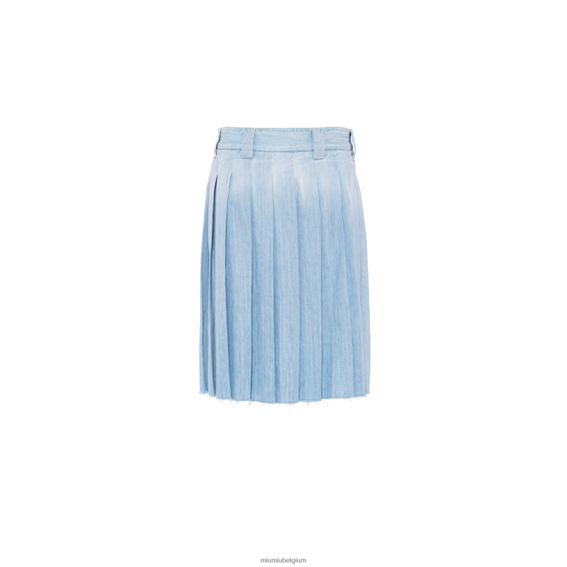 Miu Miu saffierblauwgeplooide chambray rok N8F6L908 klaar om te dragen