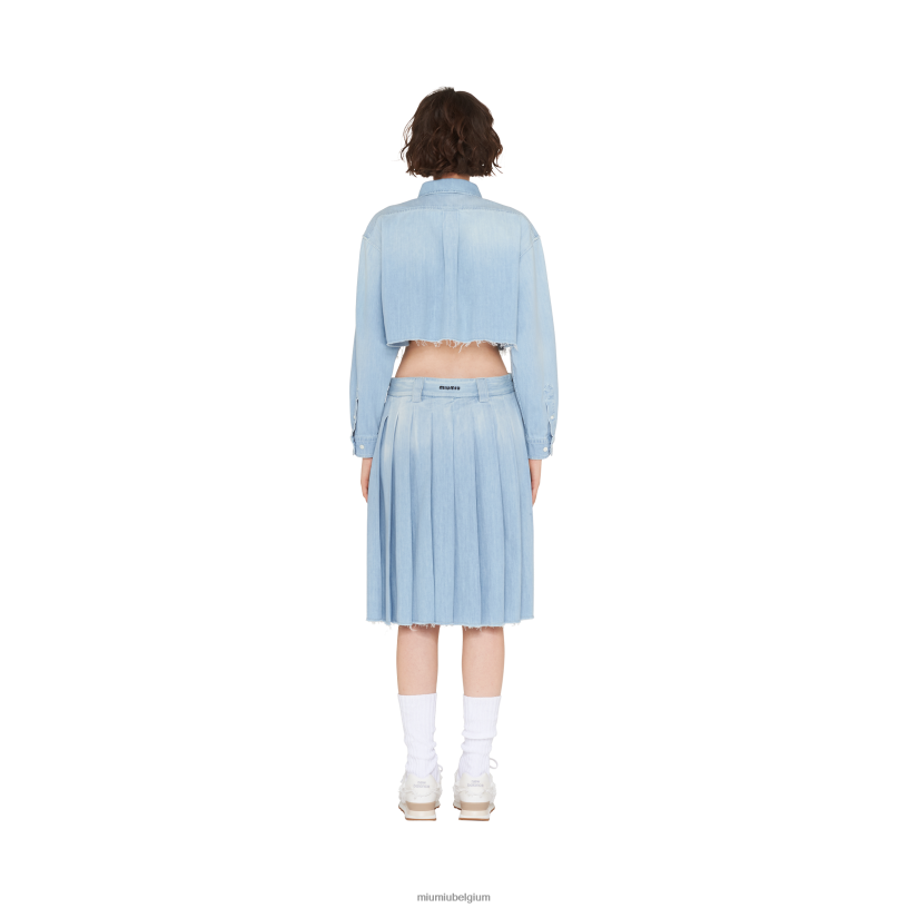 Miu Miu saffierblauwgeplooide chambray rok N8F6L908 klaar om te dragen