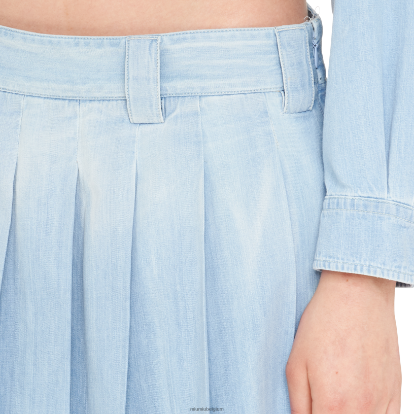 Miu Miu saffierblauwgeplooide chambray rok N8F6L908 klaar om te dragen