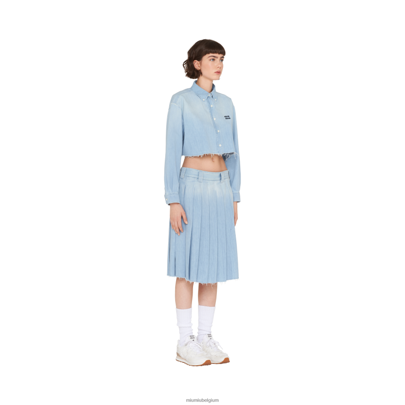 Miu Miu saffierblauwgeplooide chambray rok N8F6L908 klaar om te dragen