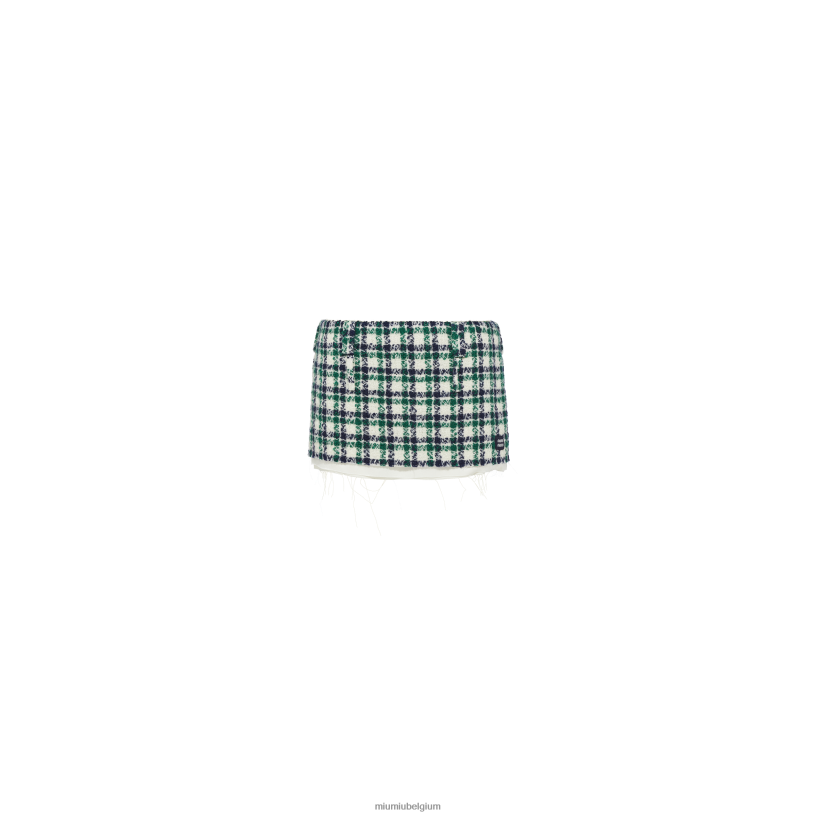Miu Miu wit/groencheck tweed minirok N8F6L902 klaar om te dragen