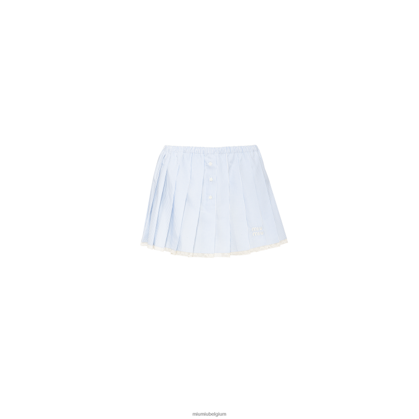 Miu Miu wit/lichtblauwpopeline minirok N8F6L835 klaar om te dragen