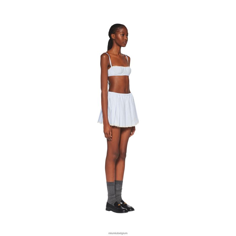 Miu Miu wit/lichtblauwpopeline minirok N8F6L835 klaar om te dragen