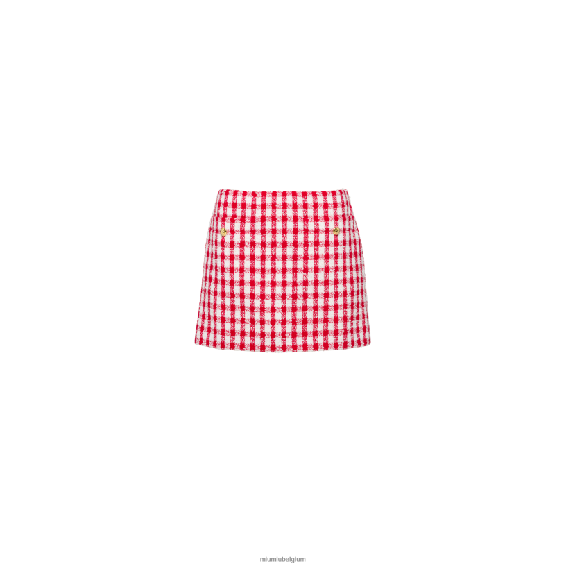 Miu Miu wit roodbouclé rok met gingangruit N8F6L866 klaar om te dragen