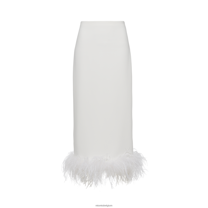 Miu Miu witstretch cady-rok met veren N8F6L876 klaar om te dragen