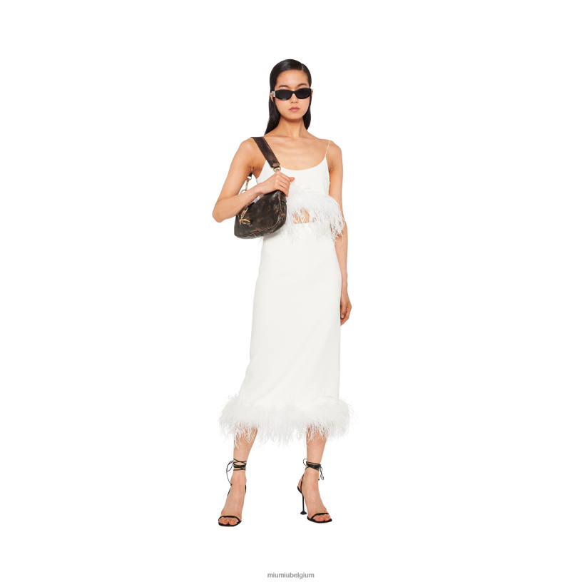 Miu Miu witstretch cady-rok met veren N8F6L876 klaar om te dragen