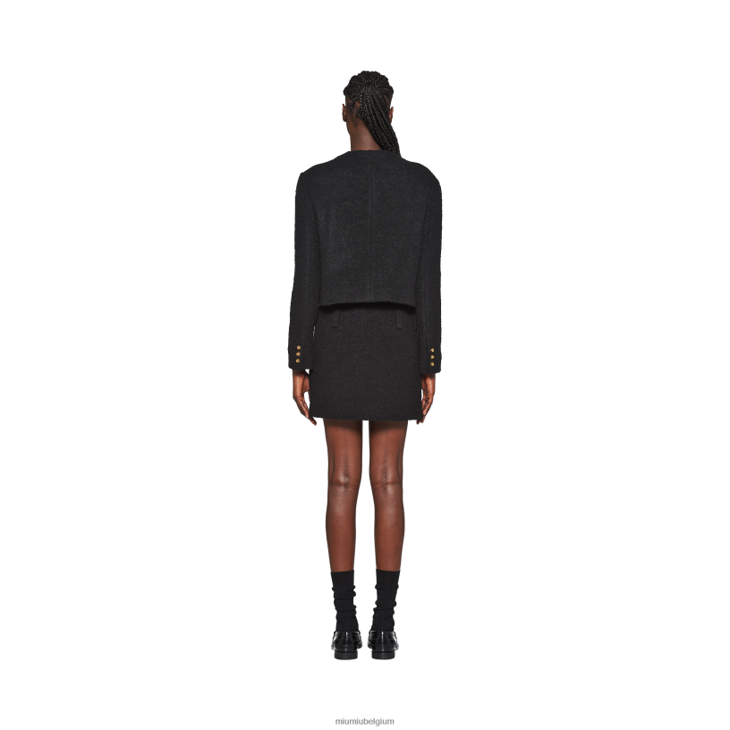 Miu Miu zwartbouclé minirok N8F6L864 klaar om te dragen
