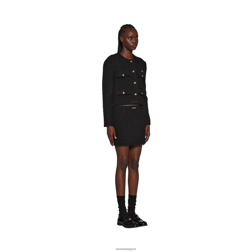 Miu Miu zwartbouclé minirok N8F6L864 klaar om te dragen