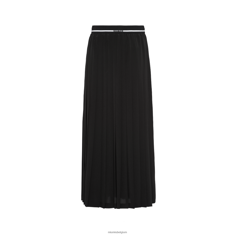 Miu Miu zwartcrêpe de chine geplooide midirok N8F6L859 klaar om te dragen