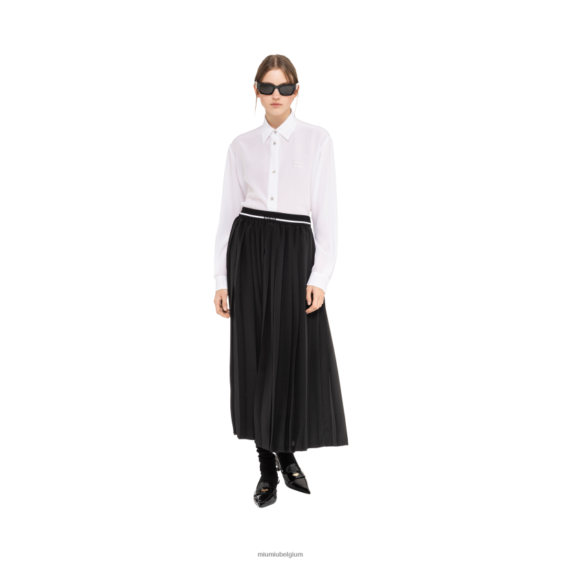 Miu Miu zwartcrêpe de chine geplooide midirok N8F6L859 klaar om te dragen