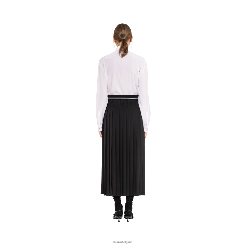 Miu Miu zwartcrêpe de chine geplooide midirok N8F6L859 klaar om te dragen